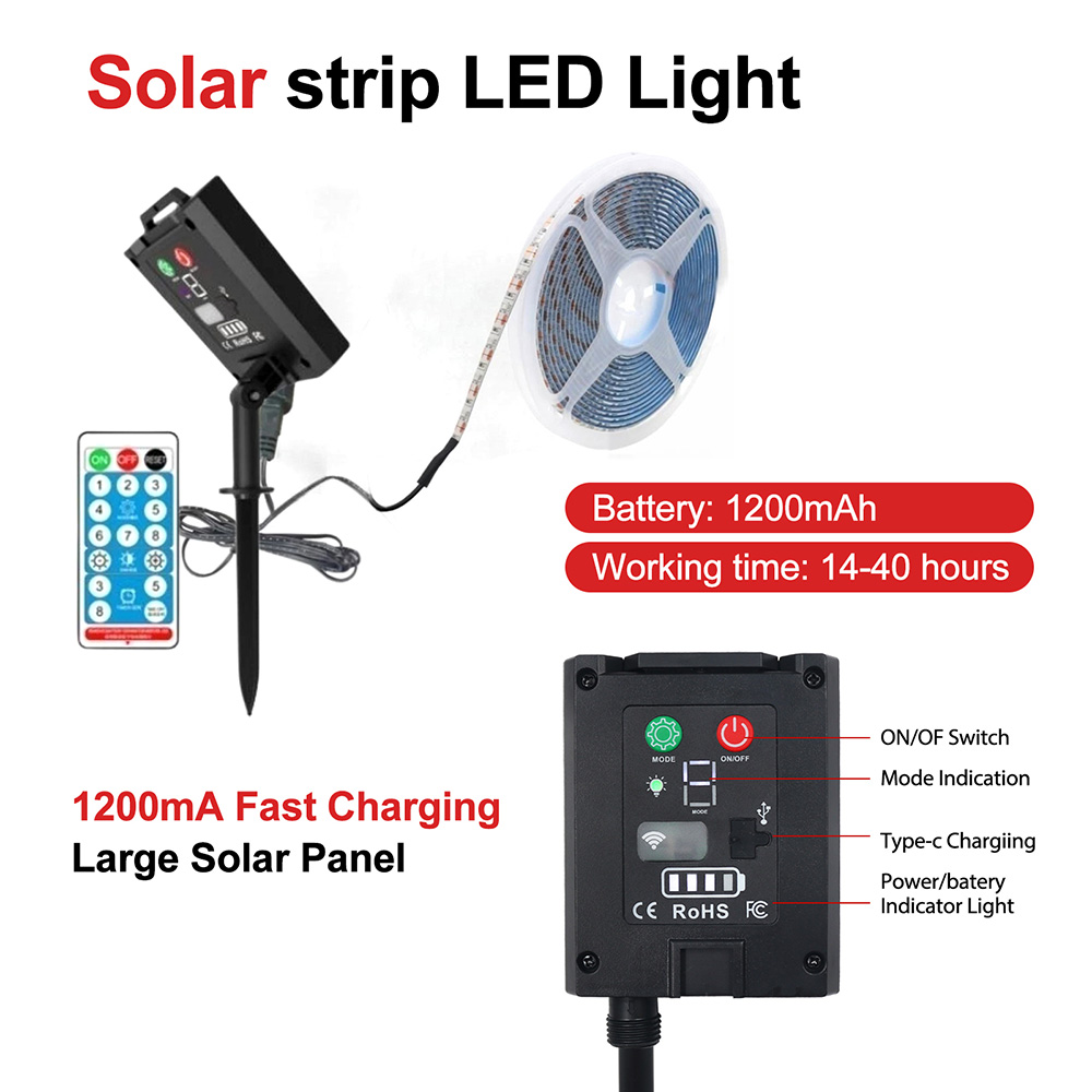 5 V Solar-LED-Streifen, Fernbedienung, 2835, 60 LEDs, flexible Bandbeleuchtung, wasserdicht, warmweiß, 0,5 m, 1 m, 2 m, 5 m, Gartendekoration
