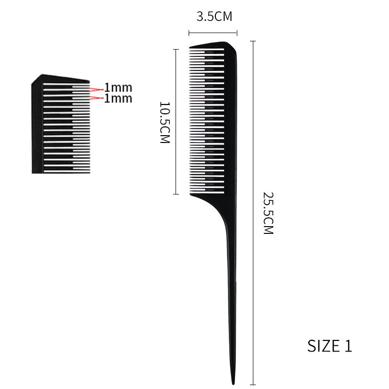 Hairdressing Comb Steel Tip Tail Pick Dyeing Comb Salon Highlighting Hair Comb Anti Static Barber Hair Cutting Comb: Plastic tail Size 1