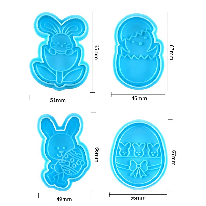 4Pcs DIY Happy Easter Bunny Egg Plastic Baking Mold Kitchen Biscuit Cookie Cutter Pastry Plunger 3D Fondant Cake Decorating Tool: A