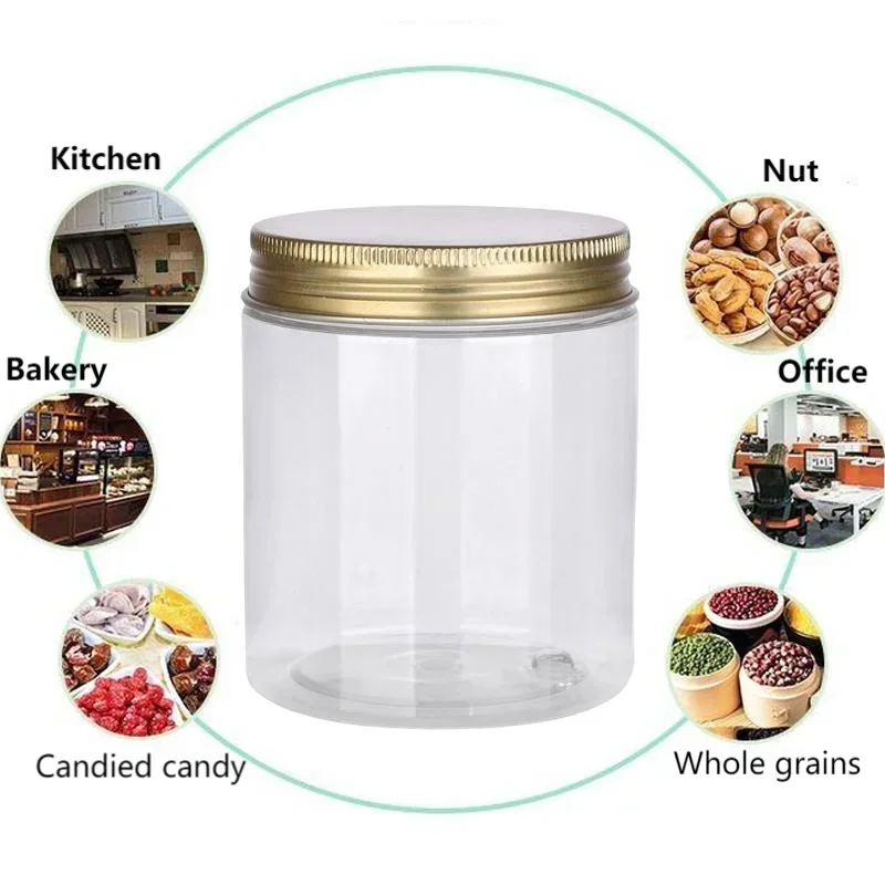 Pots vides en plastique de 200ml, 20 pièces, pot transparent pour animaux de compagnie, récipient cosmétique pour crème pour le visage, pot de stockage de grains de bonbons, fournitures de cuisine à domicile