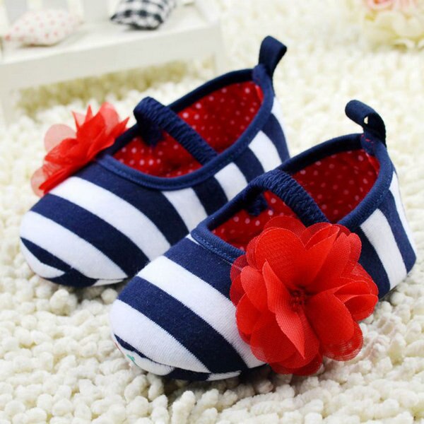 Toddler stripe blomst krybbe sko bløde sål kid piger baby sko prewalker