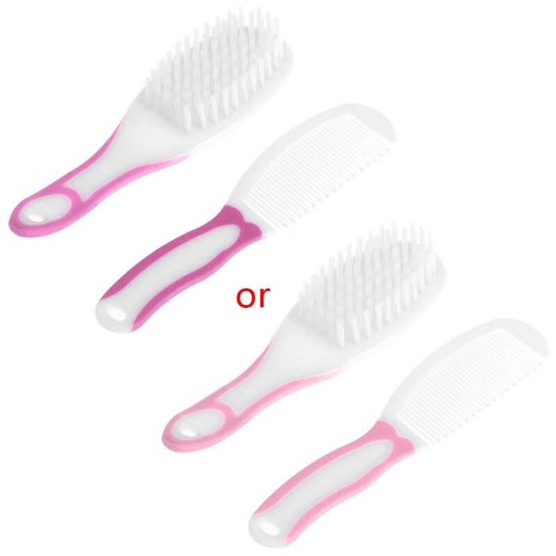 1 Set 2pcs Portable Soft Newborn Baby Hair Brush Comb Hairbrush Sets Head Massager: Pink