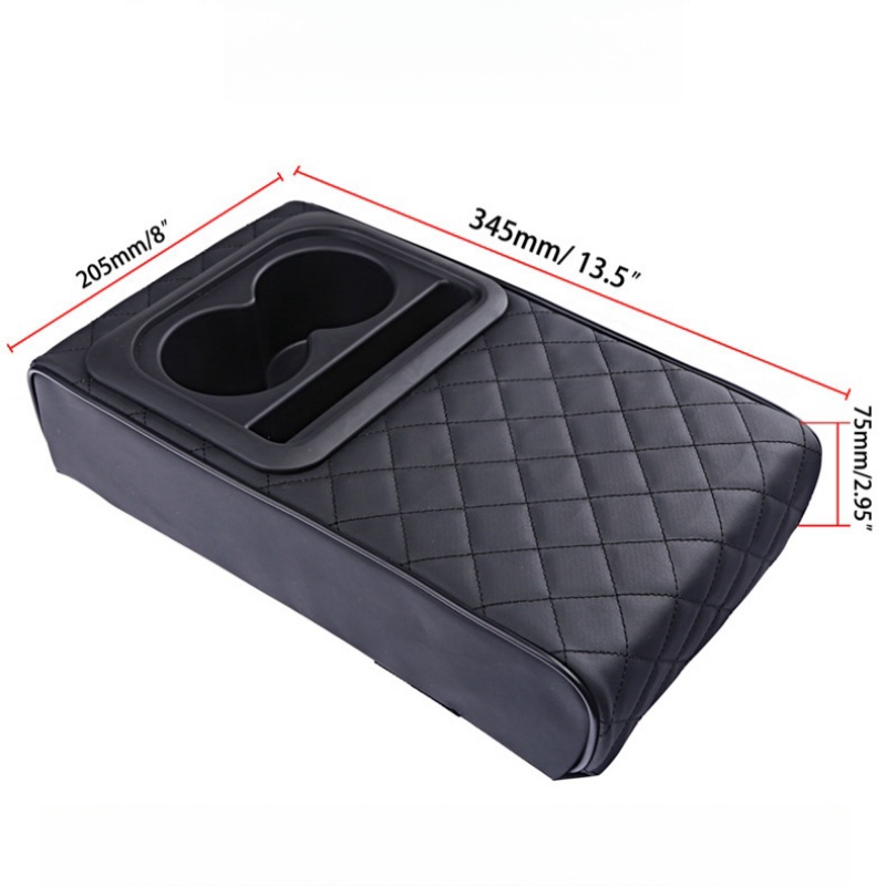 Auto Middenconsole Armsteun Kussen Met 2 Bekerhouder Pu Lederen Armsteun Pad Telefoonhouder Opbergtas Voor De Meeste Auto