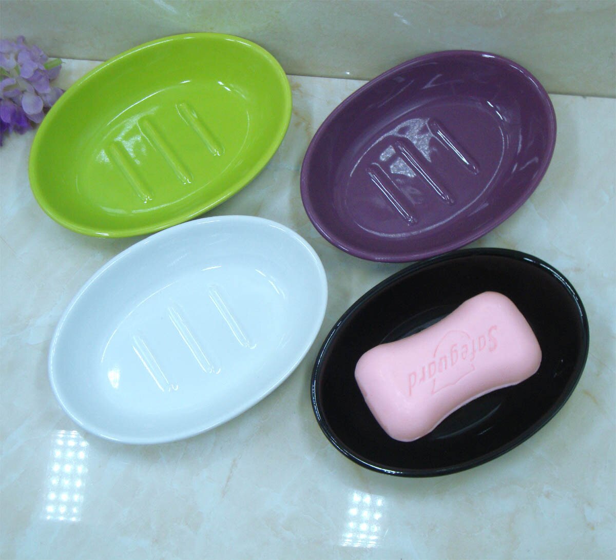Hotel Ceramic Soap Dish Soap Holder Laundry Soap Tray Soap Tray Purple Black and White Green Color Hand Washing Ball Bowl