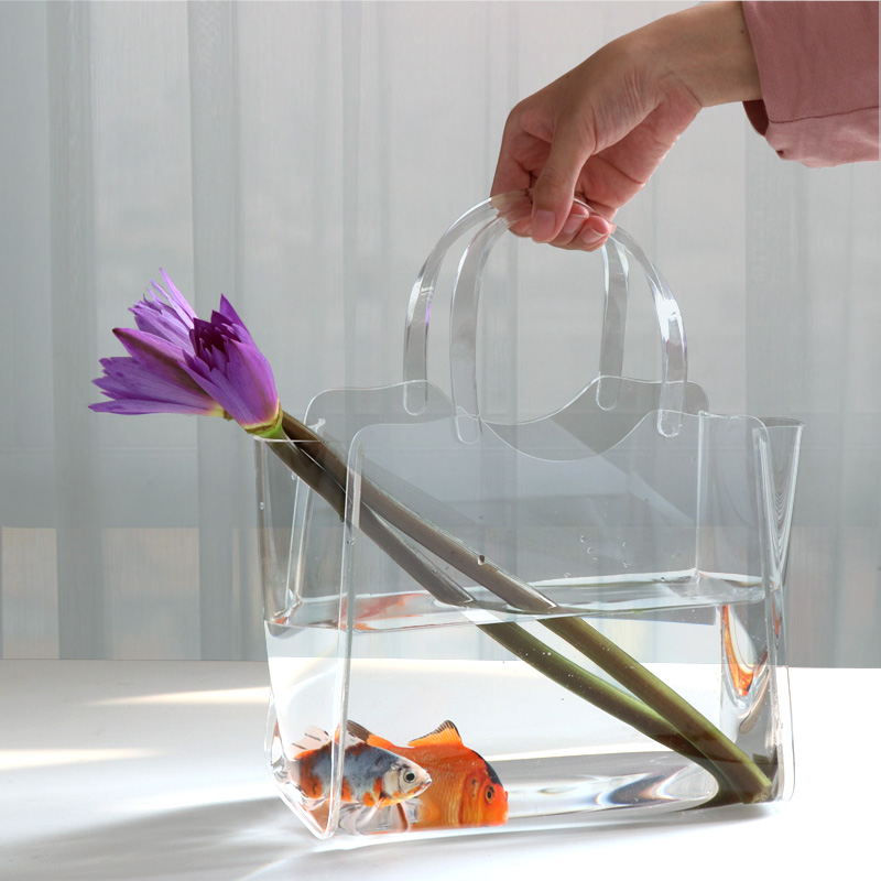 GIEMZA Acryl Tasche Vase Transparente Beutel Warenkorb Schreibtisch Kleine Fische Panzer Blume Töpfe Straße Erschossen Requisiten