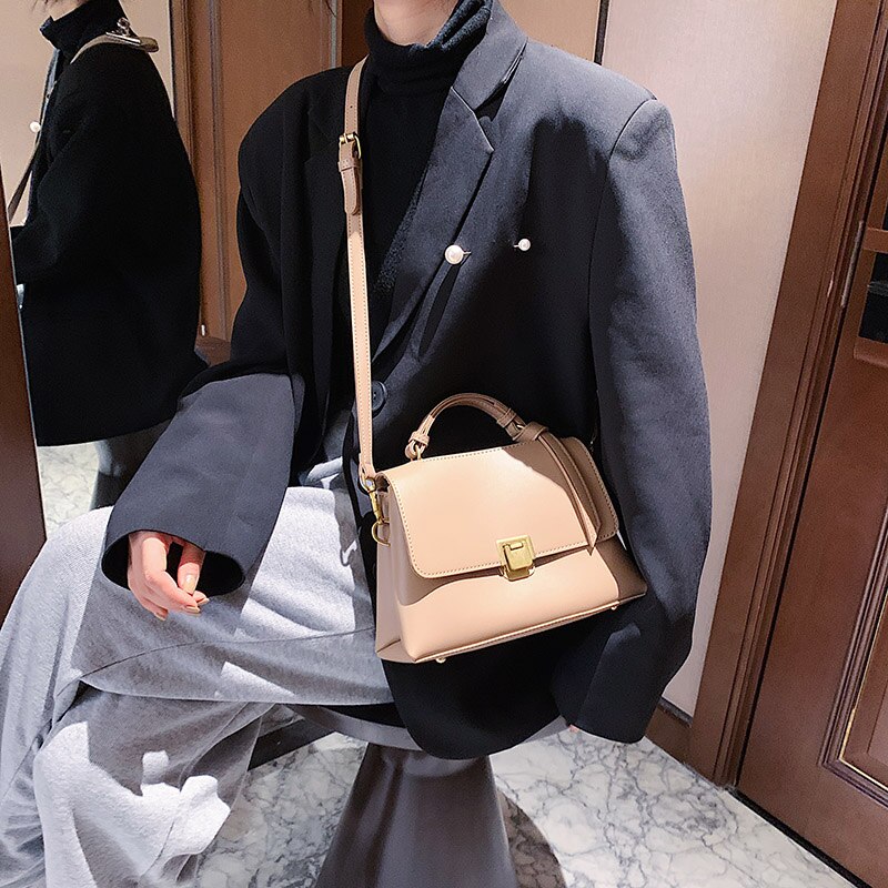 PU Leather Solid Color Tote Bags for Womens Casual Handbags and Purses Concise Crossbody Sac A Main