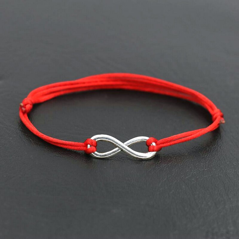Pulsera con abalorios de circonia cúbica Infinity 8 para hombre y niña, cuerda de hilo de cuerda roja, pulseras para parejas, para niños y mujeres: YDL red
