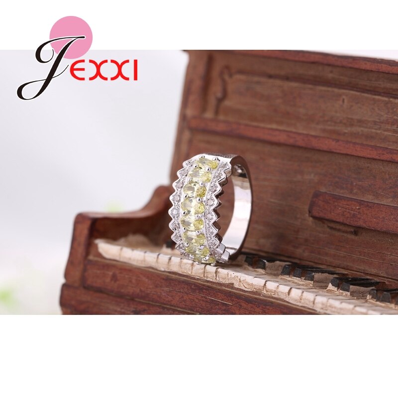 Wedding 925 Sterling Zilveren Ringen Eenvoudige Lover Charms Geel Blauw Kristal Ring Shiny CZ Sieraden Vinger Accessoires
