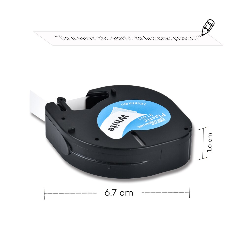 Yance 91201 kompatibel til dymo letratag plastiktape 12mm*4m sort på hvid  lt 91331 91330 18769 18771 til lt -100t etiketmaskine