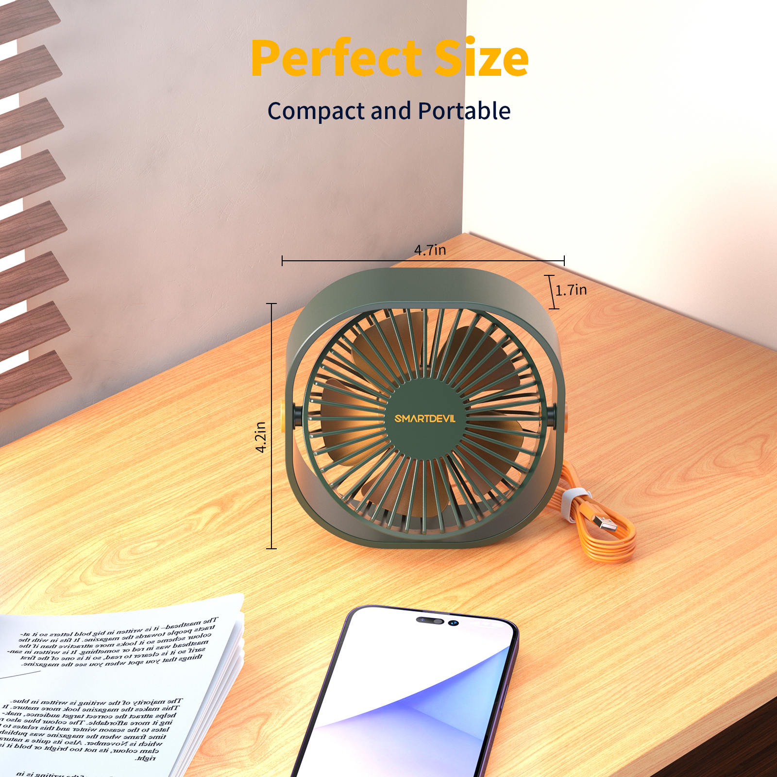 SmartDevil Small Personal USB Desk Fan,3 Speeds Portable Desktop Table Cooling Fan Quiet Operation for Home Office Car Outdoor