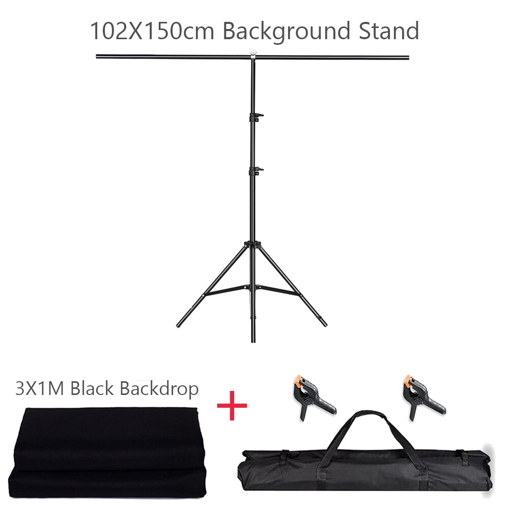 Beiyang T-Vorm Foto Achtergrond Stand Met Zwarte Mousseline Achtergrond Voor Photo Studio: T2 KIT