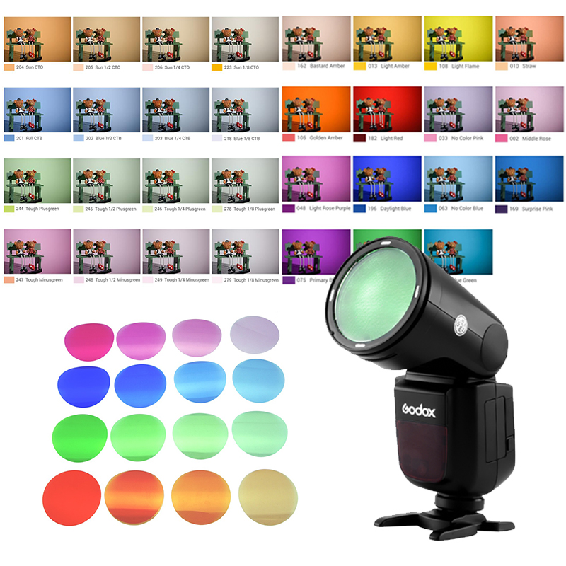 Godox Godox V1 Flash Kleur filters V-11C V-11T Speedlite 15 kleuren Gels Filters Kleur card Flash light diffuser Compatibel AK-R1
