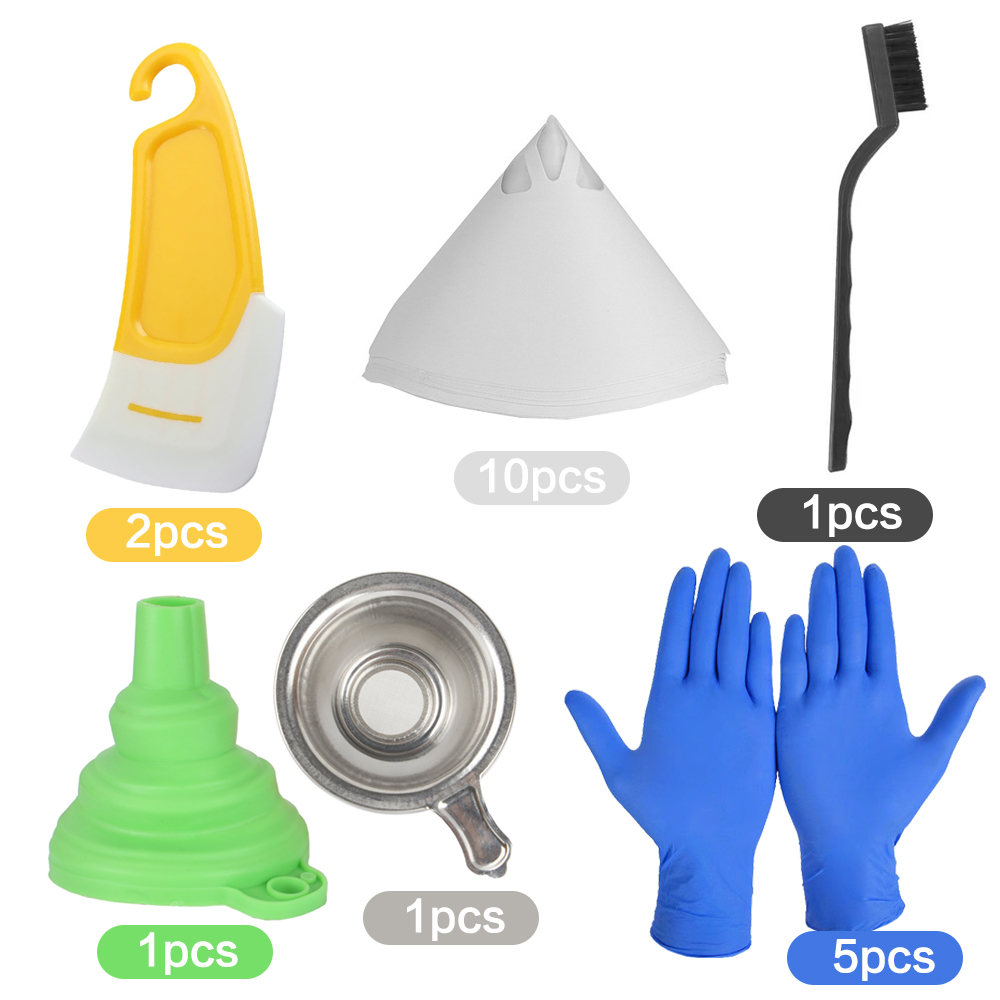 Accesorios de impresora 3D de curado ligero, Kit de herramientas, embudo de resina, taza de filtro, Metal SLA LCD DLP, curado UV, limpieza de fotones, pala de silicona