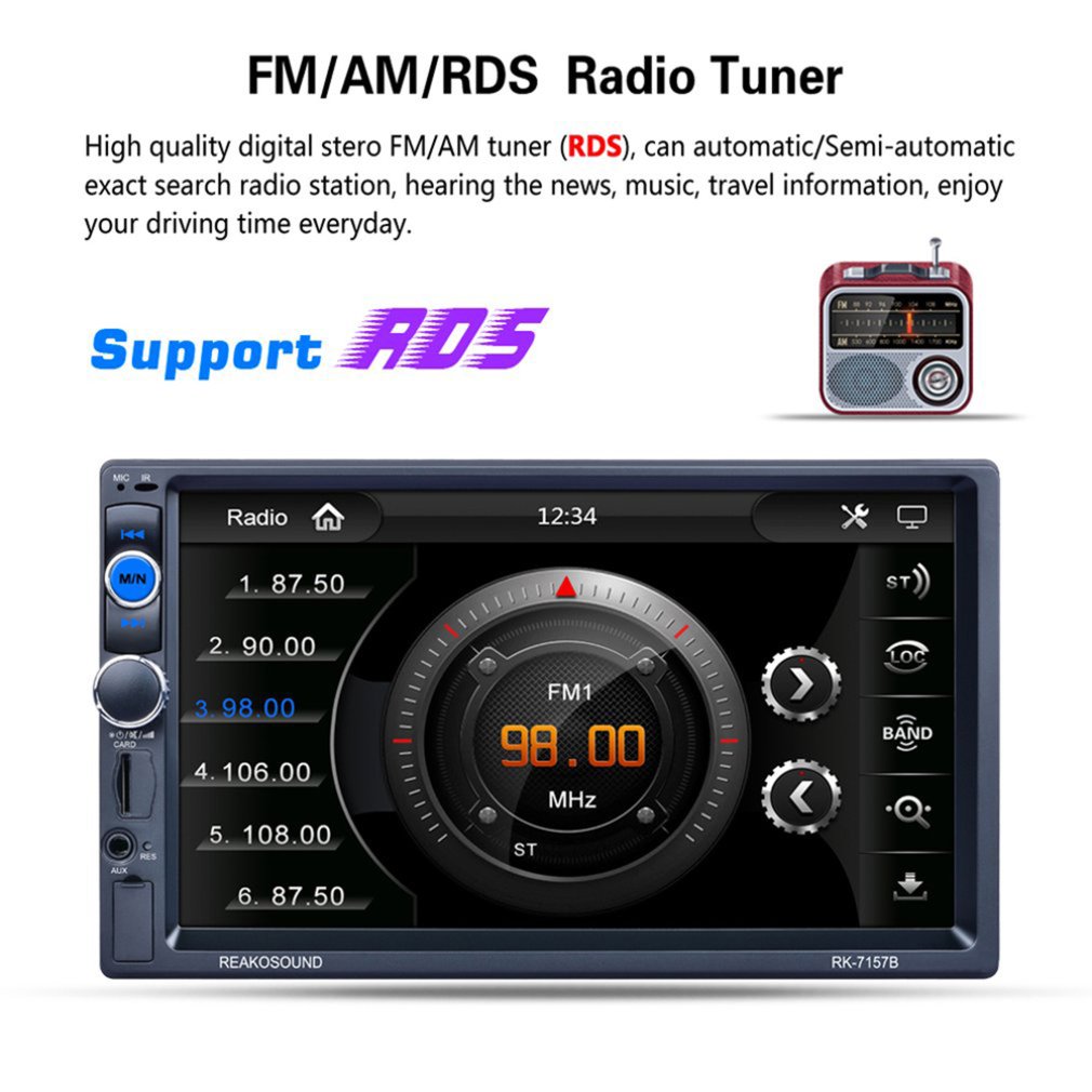 7 "HD LCD pantalla táctil 800*480 coche reproductor MP5 1080P 7 Color Botón de espejo de luz de enlace FM/AM/RDS sintonizador RK-7157B