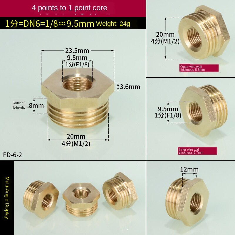 3/4 in to 1/2 in interne en externe draden direct 1 inch  to 3/4 in to 1/8 in to 1/4 in to 3/8 in draden: Fd-6-2