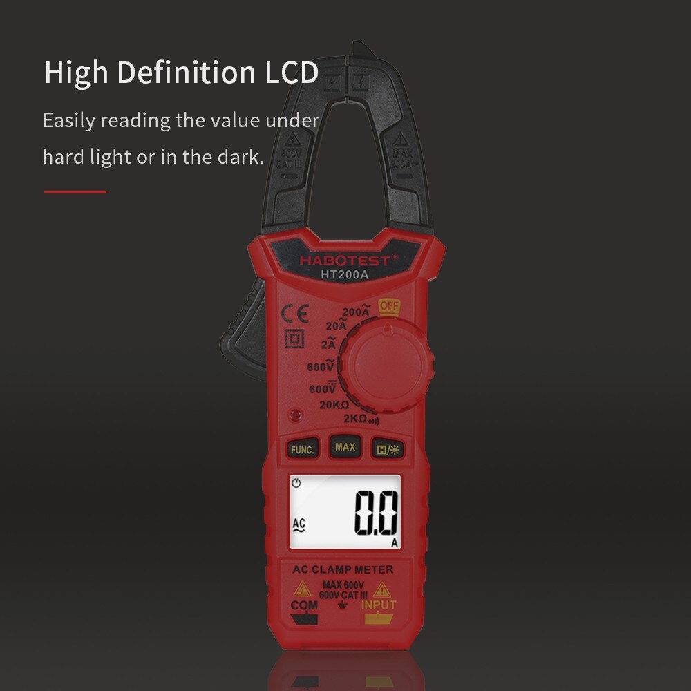HT200A Mini AC Digital Clamp Meter Auto Ranging Digital Multimeter with AC Current AC/DC Voltage Resistance Continuity Tests