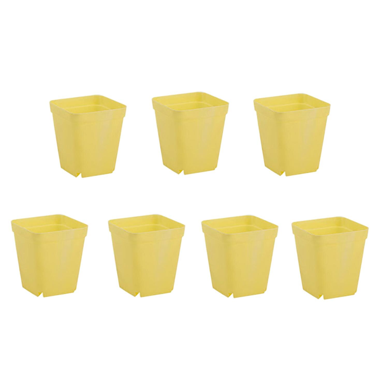 Candy Colors Mini Square Plastic Plants Flower Pots Home Garden Office Succulent Plant Pot Greenhouse Nursery Trays 7 Pieces: Yellow / Thick