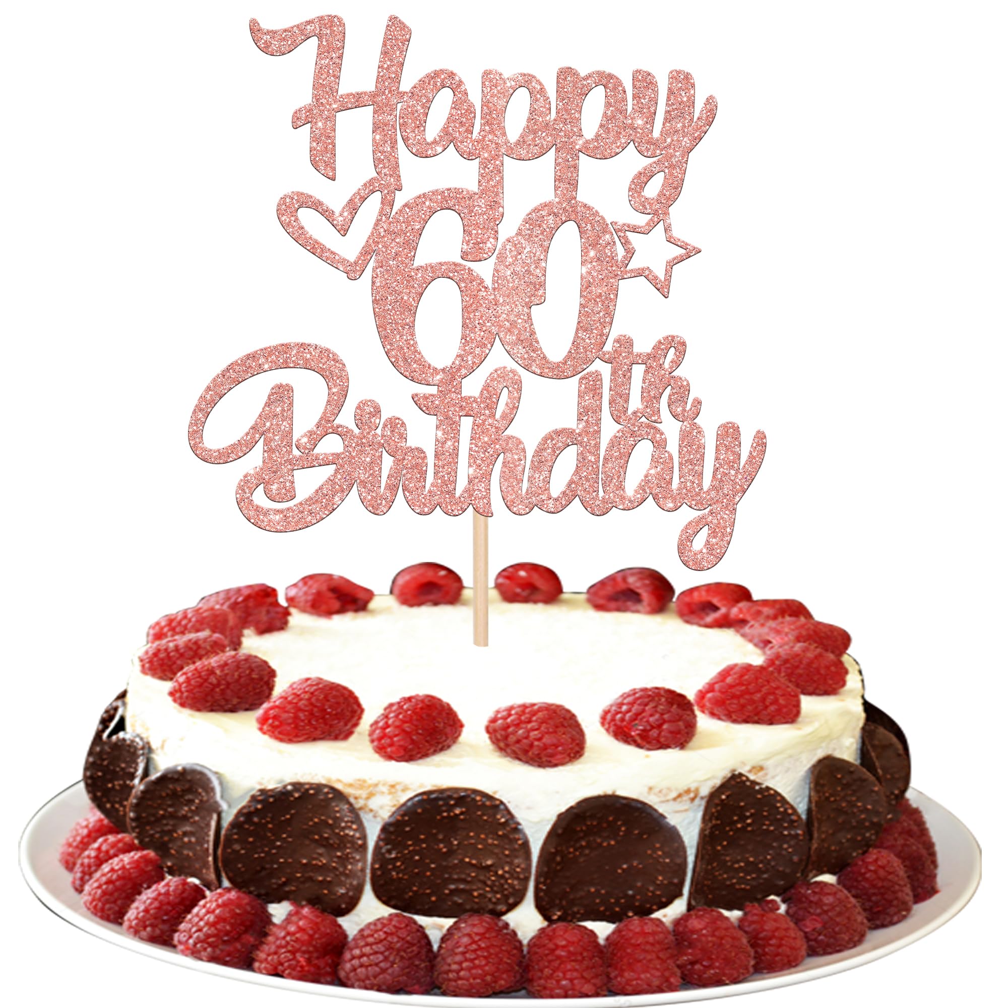 1 paquete de adornos para tarta de feliz 60 cumpleaños, letrero de cumpleaños, decoraciones para tartas para suministros para fiestas temáticas de 60 cumpleaños: Rosa