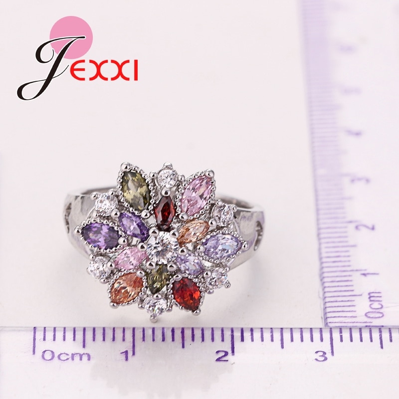 Mode-sieraden Party Vinger Ring Kleurrijke Cz Crystal 925 Sterling Zilver Vrouwen Bruiloft Engagement Ringen Bijoux