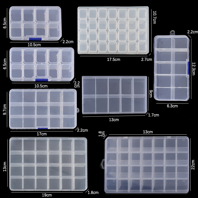 Caja de joyería de plástico, organizador con ranura de 10/15/24 compartimentos, contenedor de cuentas de almacenamiento, caja de almacenamiento de joyería ajustable, caja rectangular