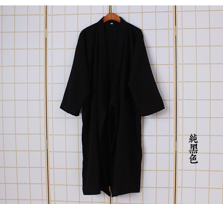 Multicolor Men's Cotton and Linen Bathrobe for Spring and Summer Solid Color Kimono Robe Home Bath Men Clothes: 2 / L