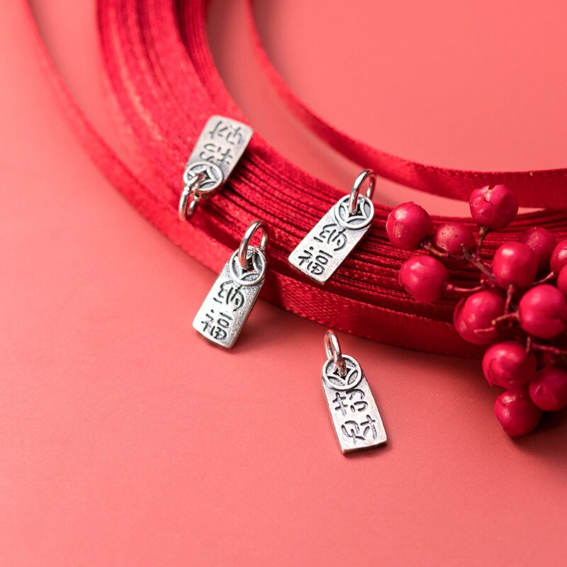 925 Sterling Silber Jahrgang Doppel Seiten Segen Reize Bringen Glück und Viel Glück Silber Anhänger Für Frauen Männer DIY Jewelrys