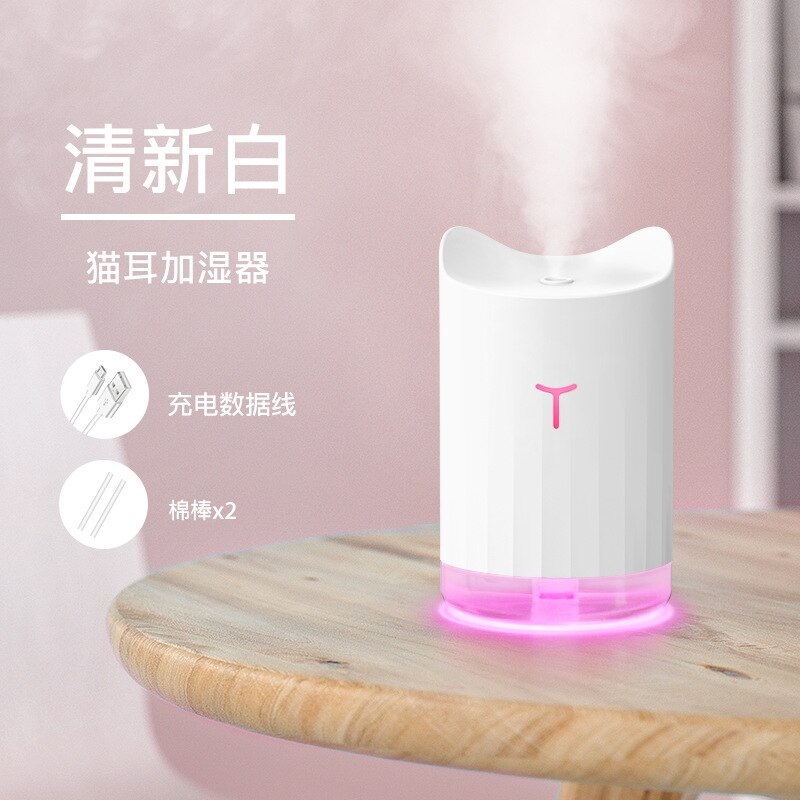 Luchtbevochtiger Usb Huishouden Lucht Verstuiver Kleine Nacht Lamp Bureau Oppervlak Panel Auto Gemonteerd Creatieve Retro: R6 Cat Ears White