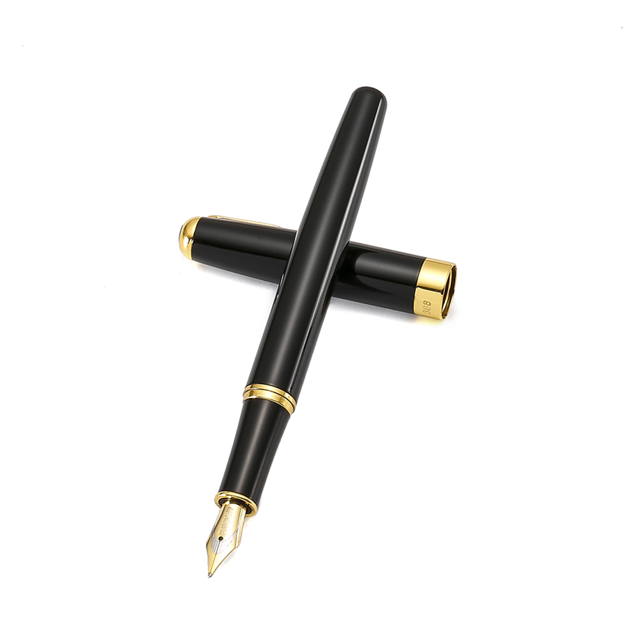 Elite Fountain Ink Pen, Gold Arrow Clip Metal Steel Polished Barrel, Medium Tip, Baoer 388 Office Signature School Student A6298