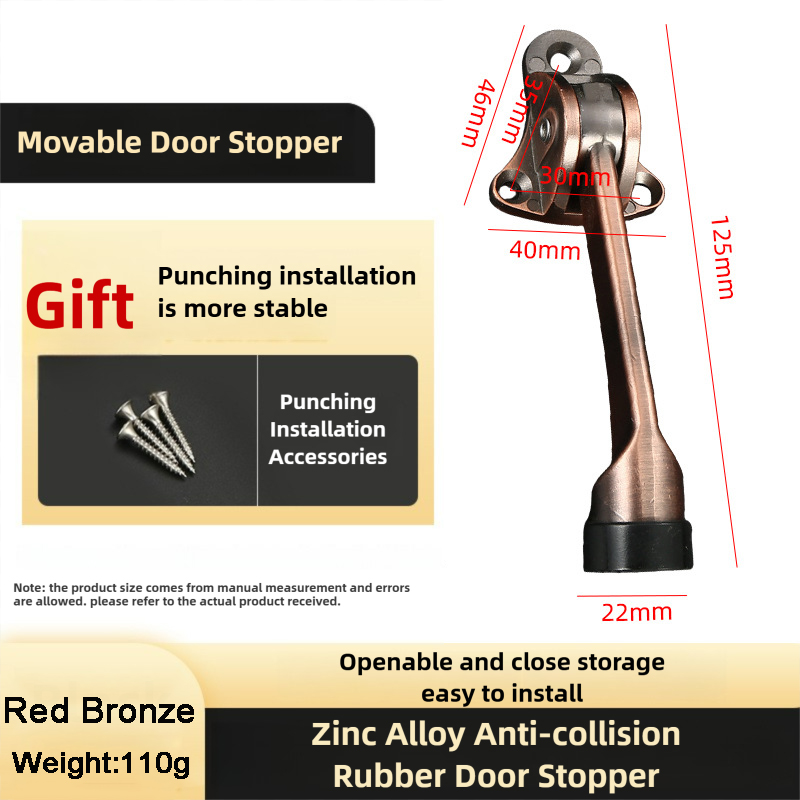 Support de butoir de porte coupe-vent à pédale, mobile, anti-poussement, robuste, en alliage de Zinc, pliable, Angle de fermeture réglable pour porte: Rouge