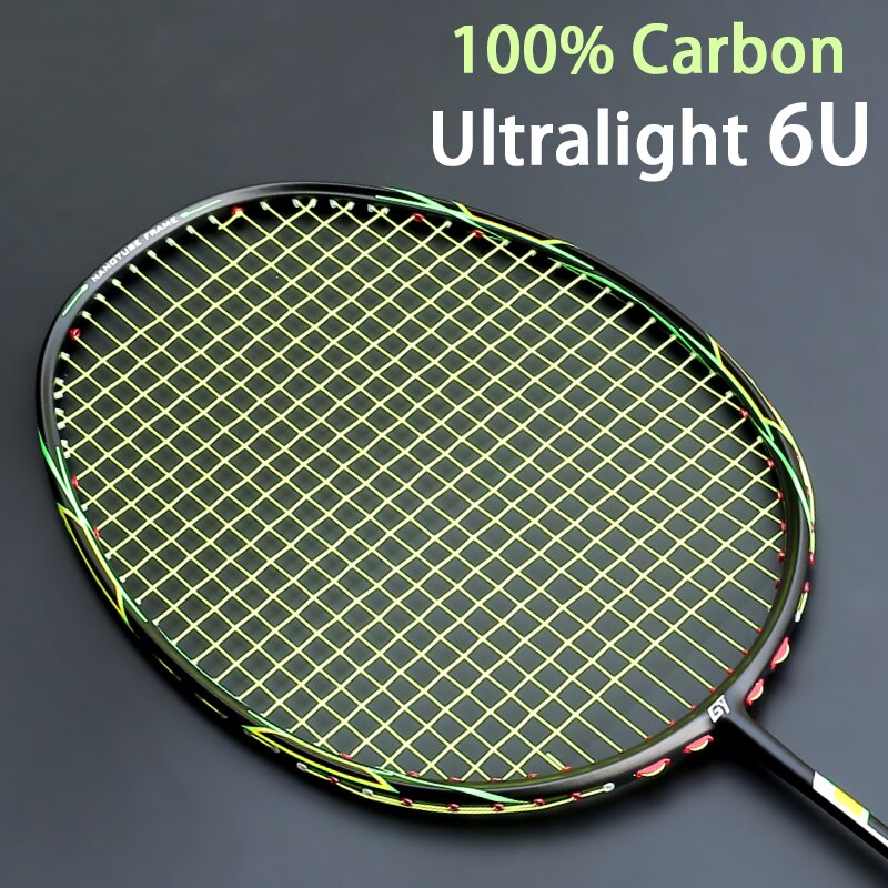 Professionele 100% Full Carbon Fiber Badminton Rackets Snaren Ultra Licht 6U 73G G5 Racket Met Zakken Speed Sport Volwassen: green