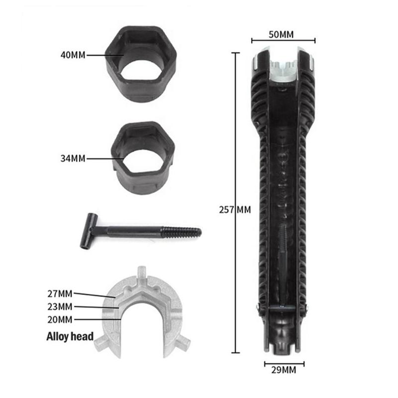Multifunction Faucet Wrench Sink Installer Tools Water Pipe Spanner Tackle Tool for Toilet Bathroom Kitchen Repair Tools: 8 IN 1 BLACK