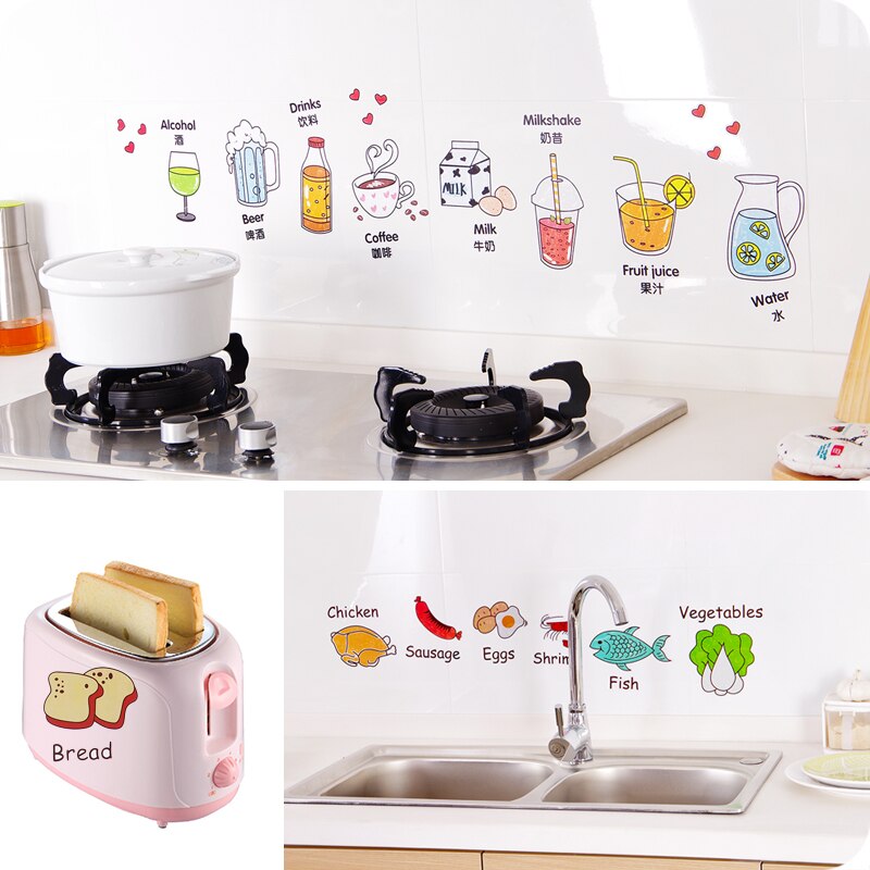 Cartoon Keuken Koelkast Deur Stickers Decoratieve Stickers Voedsel Fruit Verwijderbare Muursticker stickers Op De Muur