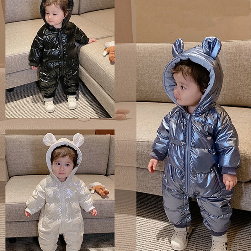 Infant Baby Boys Girls Winter Snowsuit Romper Hoodied Footie Outwear 0-12Month Baby Jumpsuit Down Coat Jacket