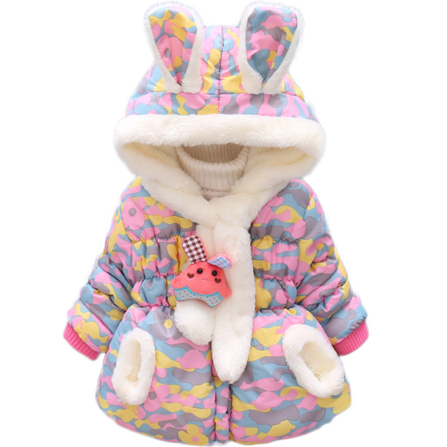 3 pcs Winter Meisjes Christmas Party Jassen met Sjaal en konijn Katoen Warm Baby Meisjes Schattige Konijn Oren Capuchon Camouflage jassen: Purple / 18m