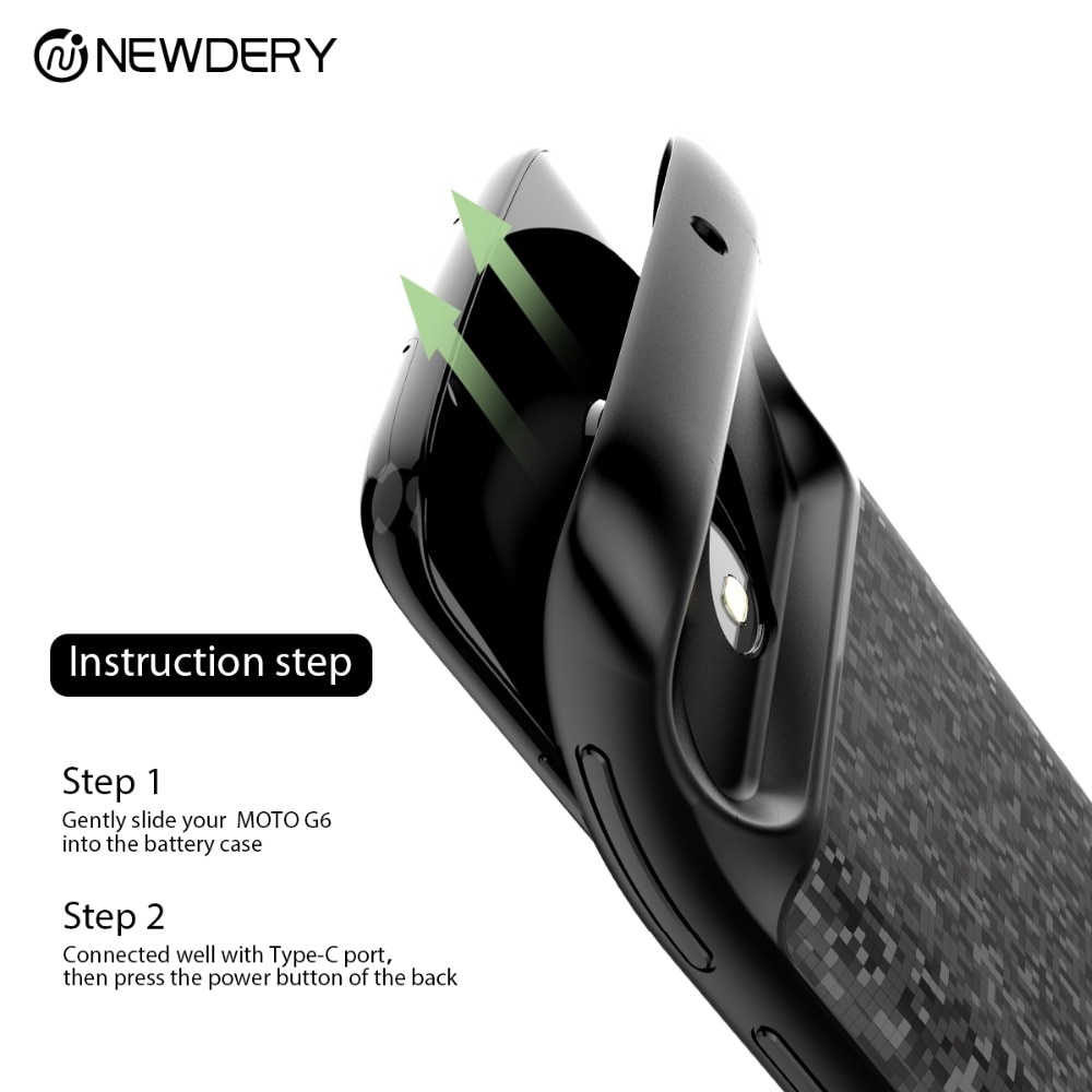 NEWDERY Portable Battery case for Moto G6 soft TPU Raised Bezels 4000mAh for Motorola G6 charger case black