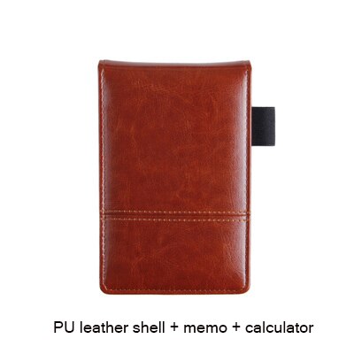 stationery small pocket notebook A7 PU leather notepad business work note book daily memo planner with calculator: brown