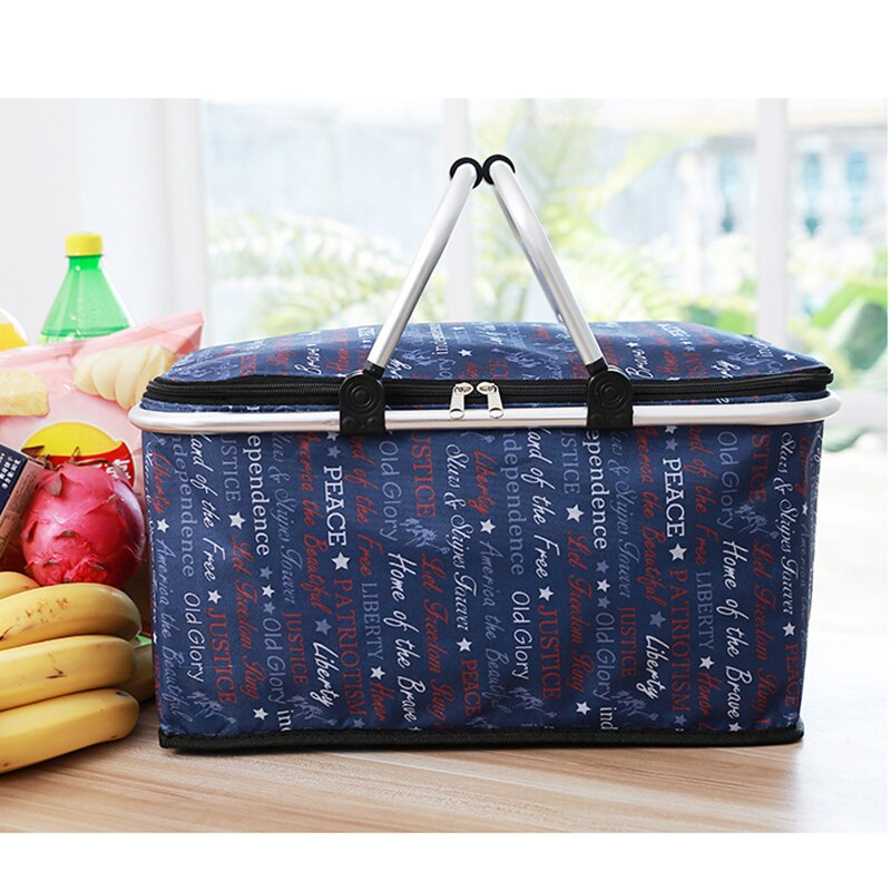 Large Size Insulated Picnic Basket Collapsible for Easy Storage - Take it Camping Family Vacations Keeps Food Cold