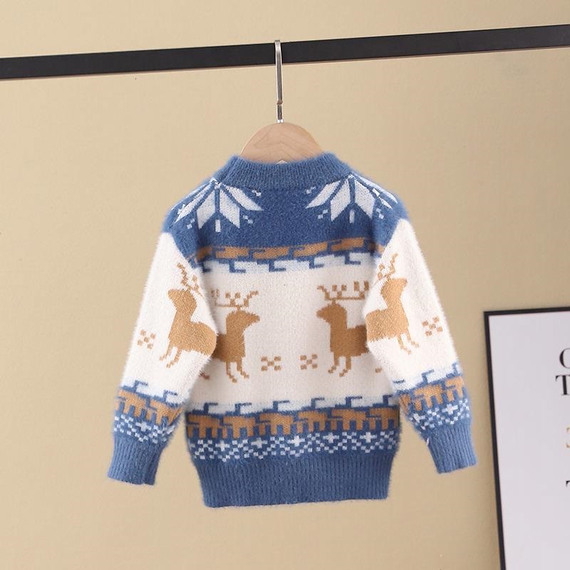Hohe Quaility Jungen Mädchen Pullover Weihnachten Fawn Pelz Pullover Mantel Nerz Samt Pullover Jungen Gestrickte Dicke Bodenbildung Shirt: blue / 9