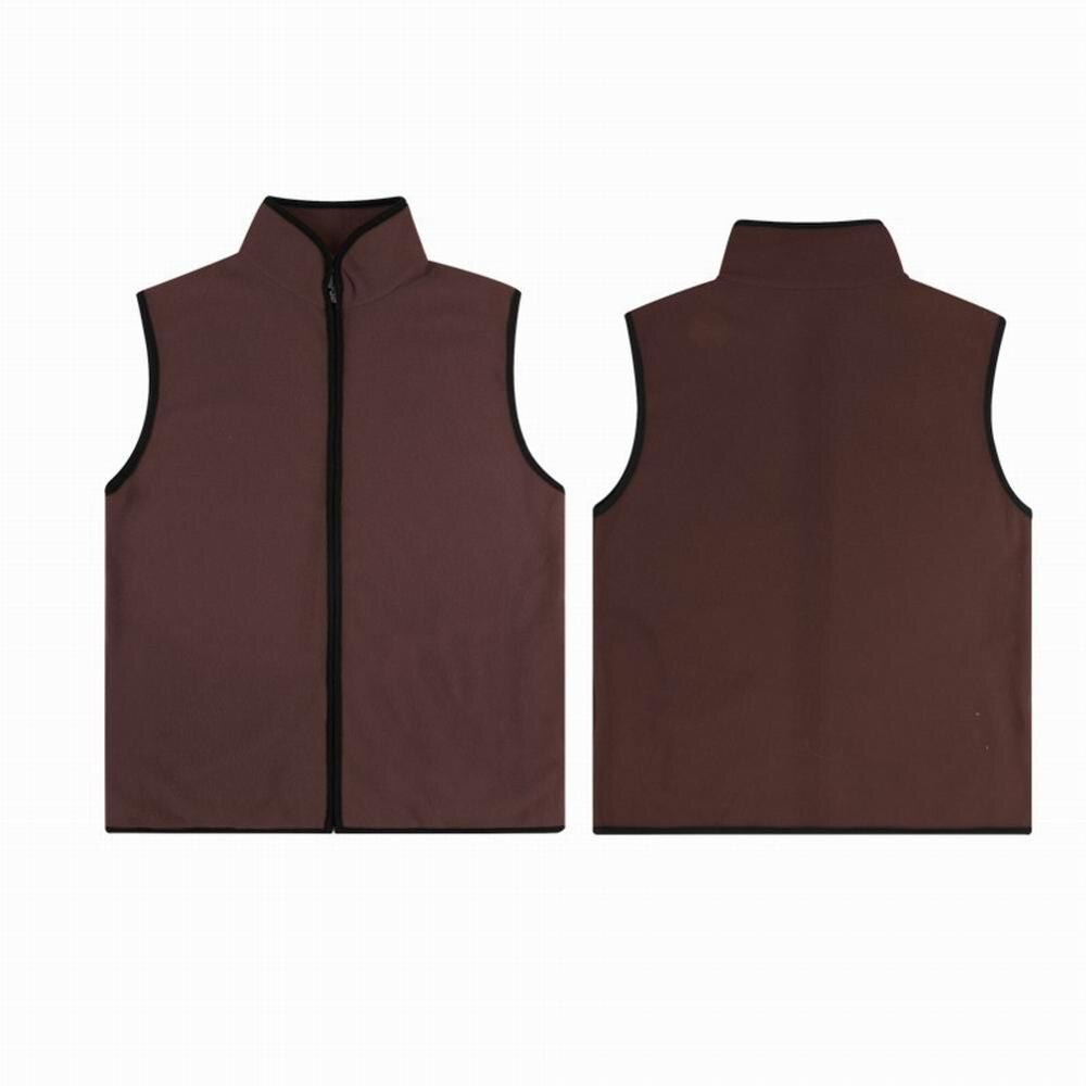 Winter Full-Zip Fleece Vest Warm Stand Kraag Lente Zachte Effen Kleur Vest Met Zakken: Bruin / XL