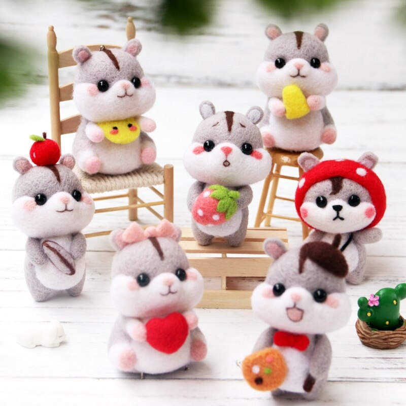 Cute Animal Hamster Wool Felt Doll Craft Handmade DIY Unfinished Poked Material