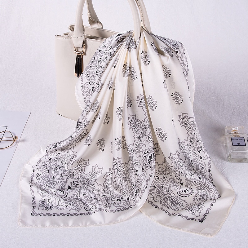 Women Imitation Silk Kerchief Scarves Print Square Neckerchief Office Lady Scarf Muffler Shawl Bag Clothes Accessories