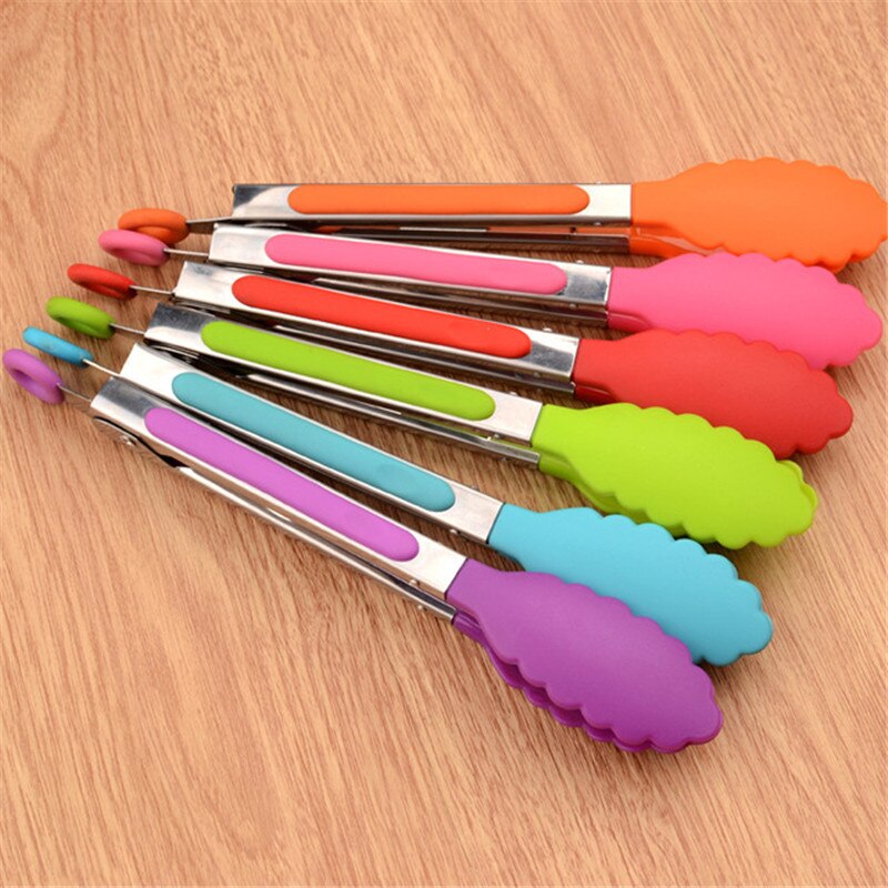 Stainless steel Toogs Silicone Kitchen Tongs BBQ Clip Salad Bread Cooking Food Serving Tongs Restaurant Food Folder Kitchen Tool