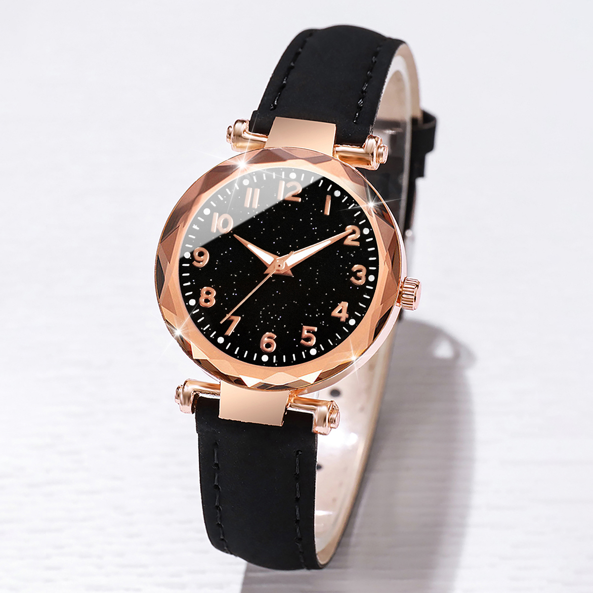 6 stks/set dameshorloge mode digitaal lederen quartz horloge met unieke bloem sieradenset