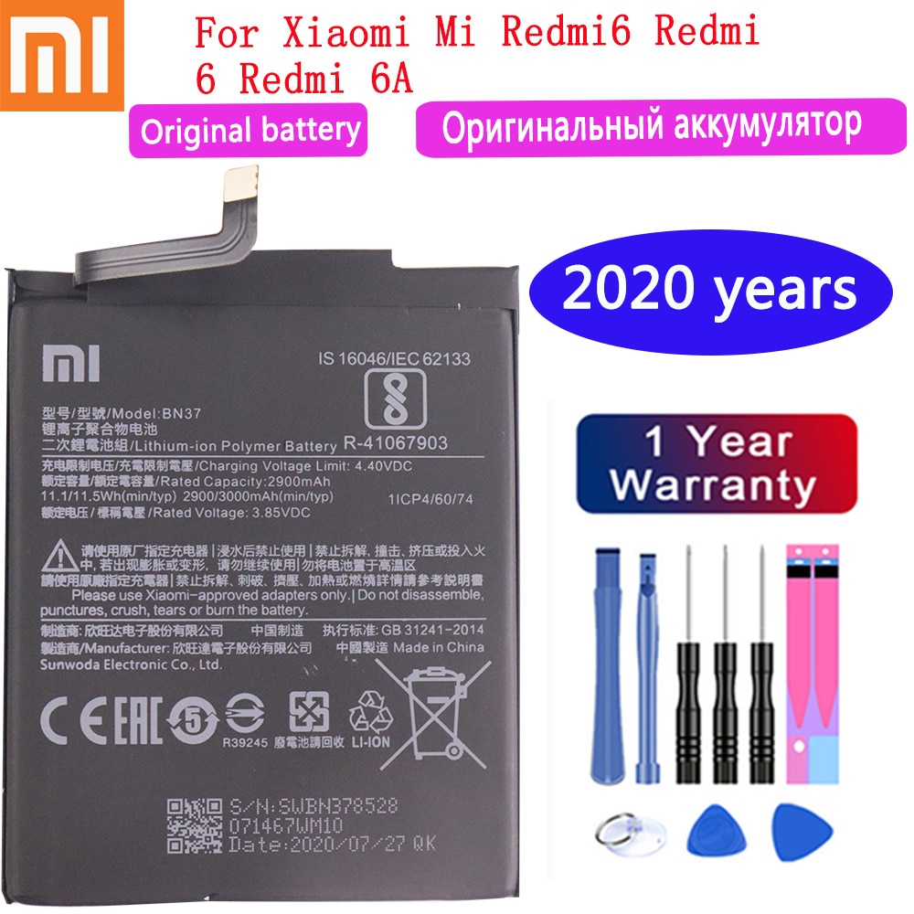 Jaar Originele Batterij BN37 3000 Mah Voor Xiaomi Redmi 6 Redmi6 Redmi 6A Telefoon Vervanging Batterijen + gratis Tools