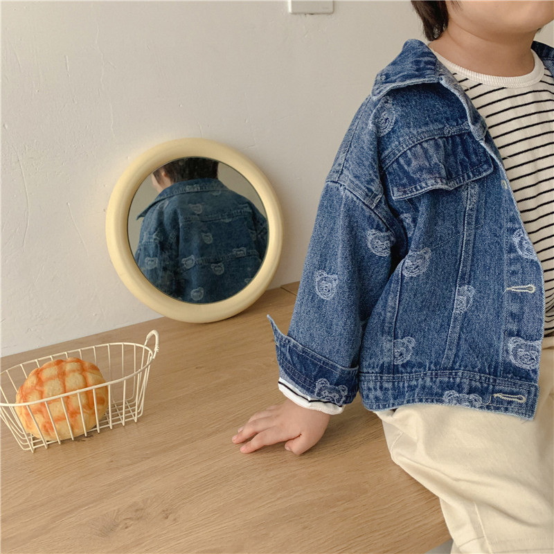2021 stile coreano autunno bambini ragazzi ragazze cappotto cartone animato orso stampa maniche lunghe giacche di jeans bambini capispalla stile Casual E5366