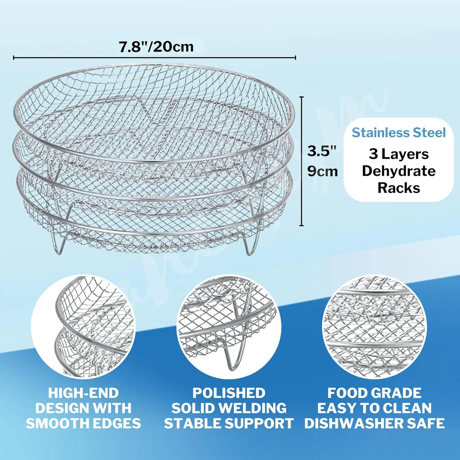 Tres freidoras de aire apilables, bandeja de cesta de acero inoxidable, estantes para hornos, accesorios para freidora de aire, utensilios de cocina, herramientas para hornear