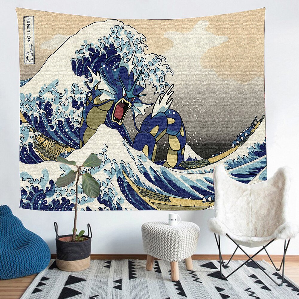 Simsant stor bølge kanagawa væg gobelin japansk ocean bølge kunst væg hængende gobeliner til stue hjem sovesal indretning: Gt2 tsizy 1095