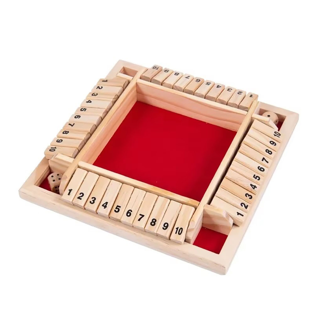 Shut The Box Craps Brettspiel mit Holzklappen für 4 Spieler, Pub-Bar-Partyzubehör, Familienunterhaltung für Kinder und Erwachsene