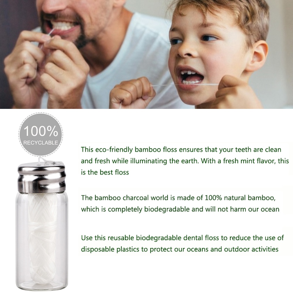 30M Eco Friendly Dental Floss Oral Hygiene Teeth Clean Dental Wax Mint Flavored Bamboo Dental Floss Spool Teeth Flosser set