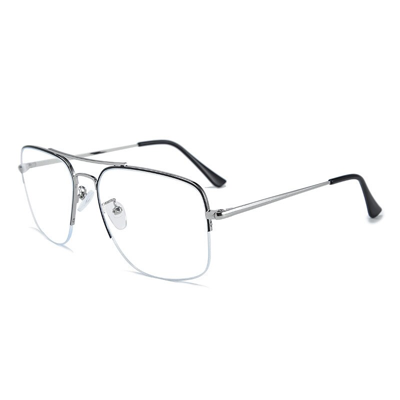 Elbru Plain Glasses Anti-blue Light Glasses Large Comfortable Frame Clear Lens SpectacleS For Men And Women: Black Silver